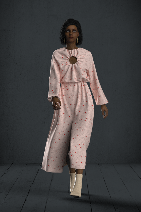 Digital garment render with sculptural sleeves